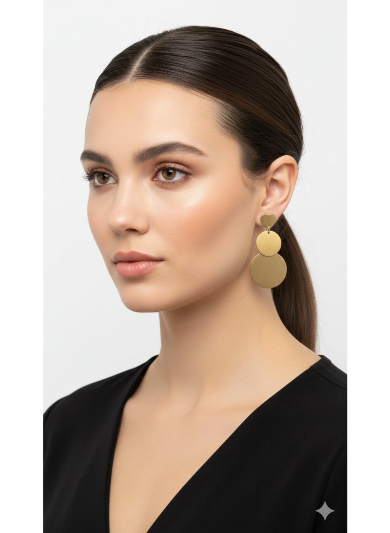 ورد حلق ذهبي طويل من الستانلس ستيل المقاوم للصدأ بتصميم دوائر متدرجة. - Image 1